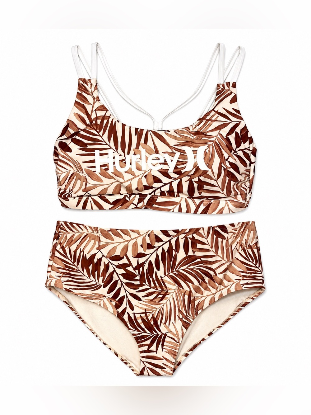 Hurley NWT Tropical Palm Print Bikini Set 1X Moderate Coverage Swimwear